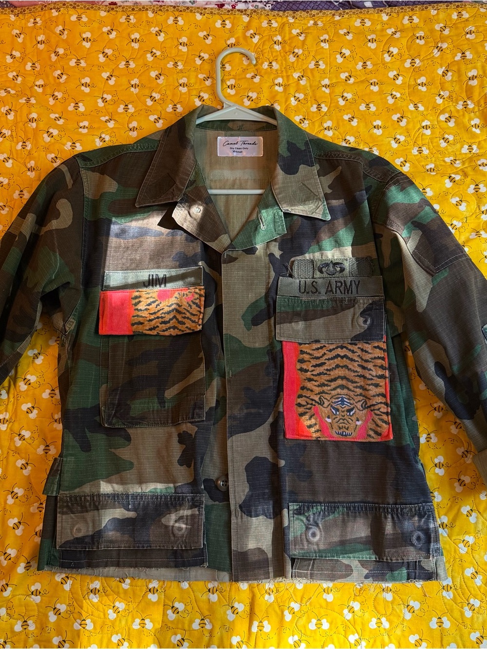 Authentic U.S. Army Camouflage Jacket Repurposed with Red Tiger Patch